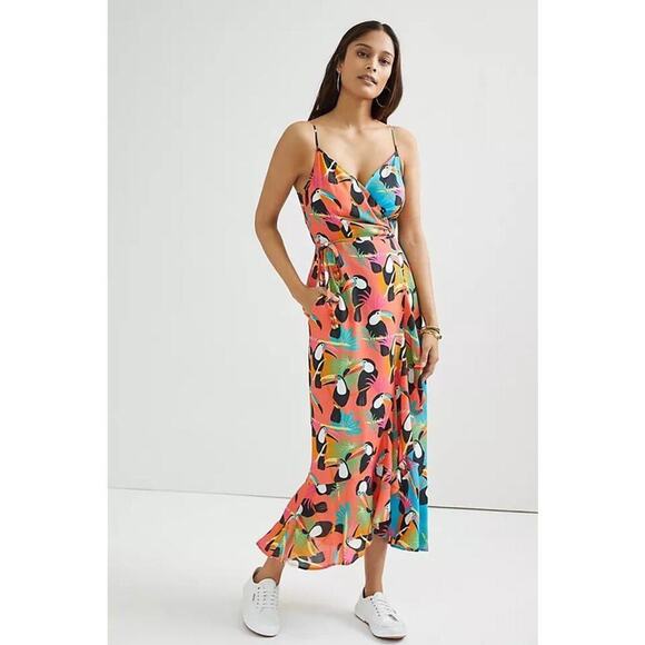160 Anthropologie x Farm Rio Toucan Wrap Maxi Dress (XL, EUC) $228 Retail - Picture 2 of 9